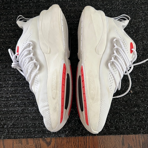 Adidas ALPHABOOST V1 SHOES sneakers Cloud White Blue Fusion Bright Red 9.5 - Picture 6 of 9